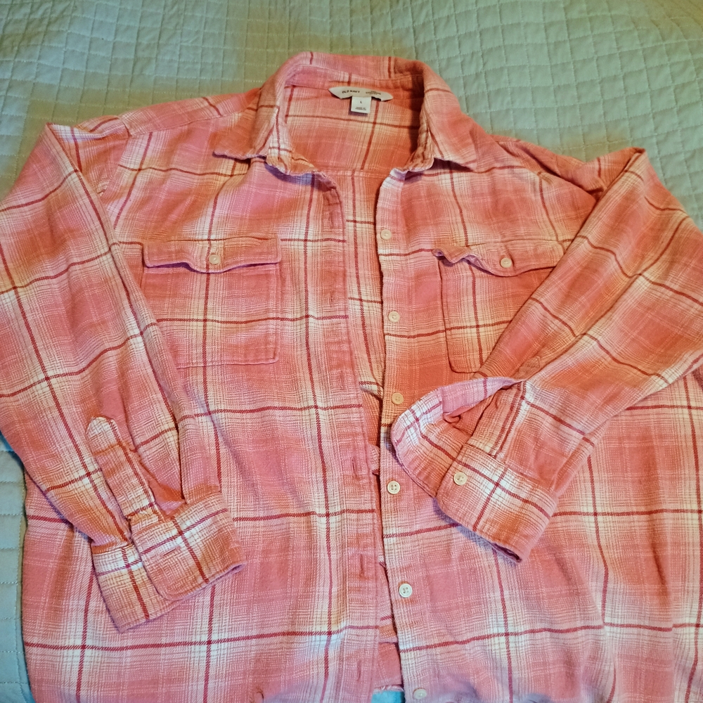 Old Navy Pink And Cream Plaid Boyfriend Shirt